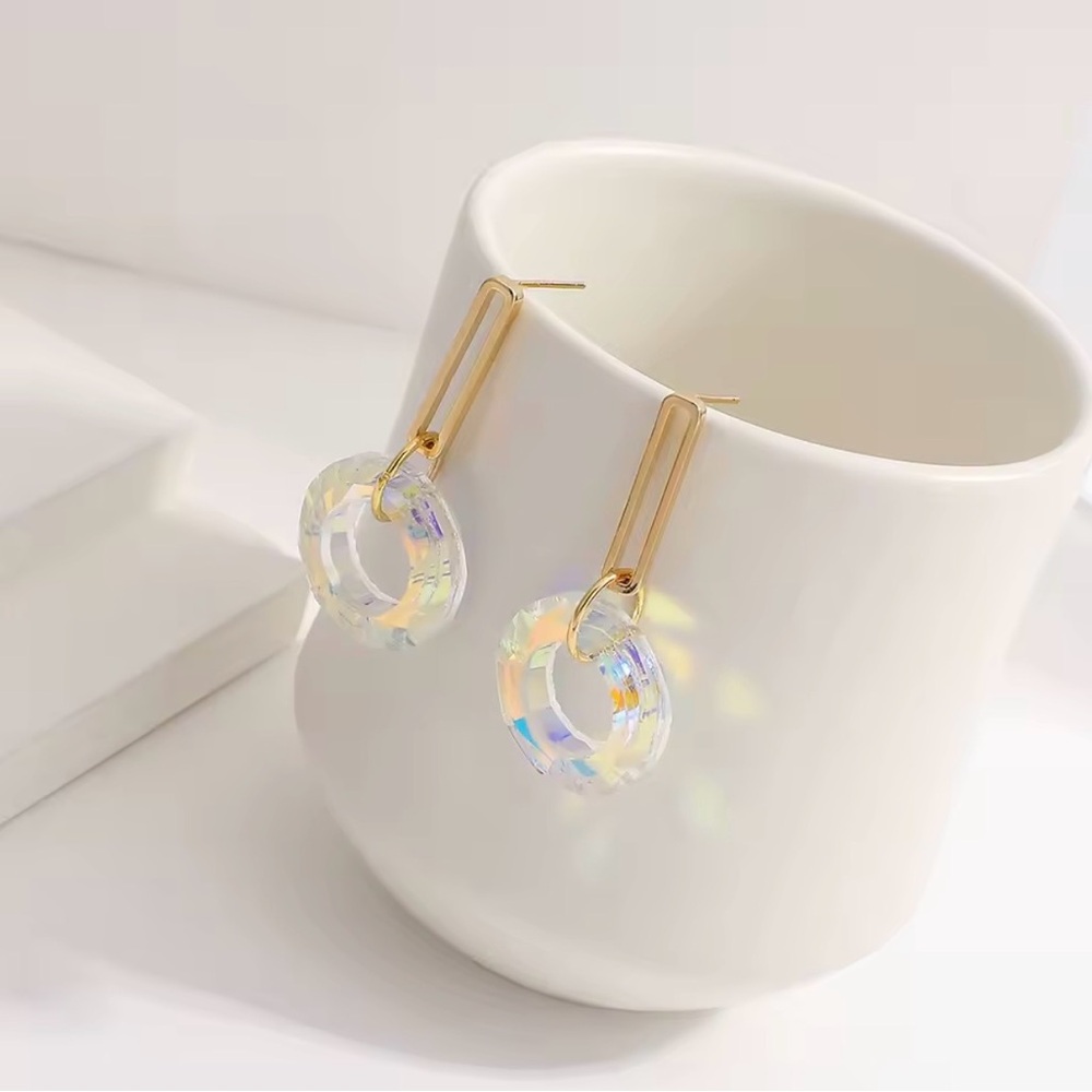 New Gold Circle Prism Mod Style Hoop Earrings